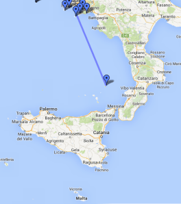 Route from  Naples to Stromboli
